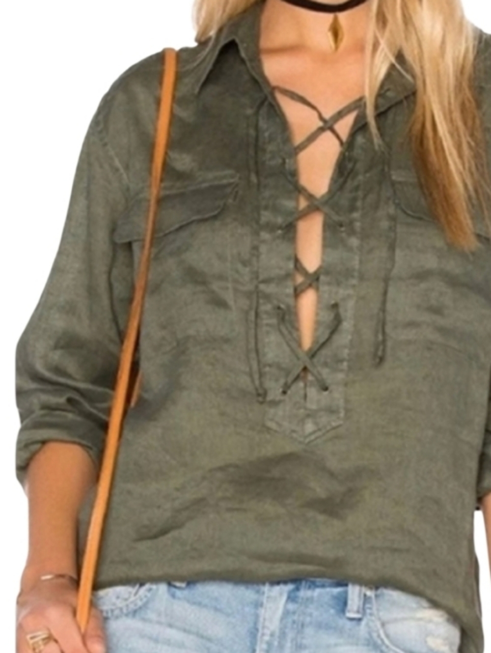 EQUIPMENT FEMME Linen Lace Up Blouse Top Small.